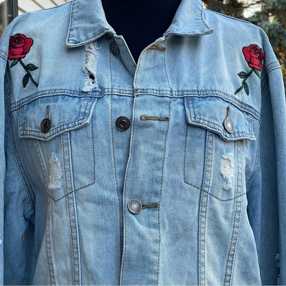 Carbon Savage Denim Jean Jacket Adult XL X-Large Embroidered Dragon Roses - Picture 14 of 14